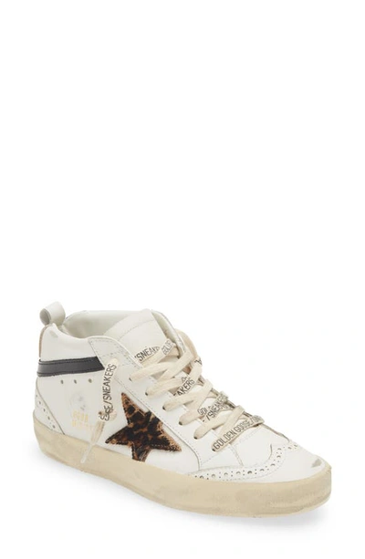 Shop Golden Goose Mid Star Sneaker In White/ Leopard