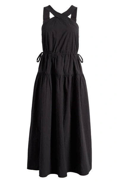 Shop Madewell Halter Tiered Poplin Midi Dress In True Black