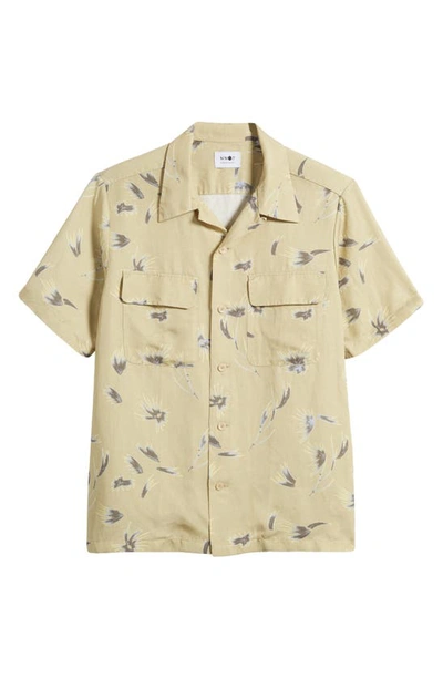 Shop Nn07 Daniel 5034 Floral Short Sleeve Button-up Camp Shirt In Pale Olive