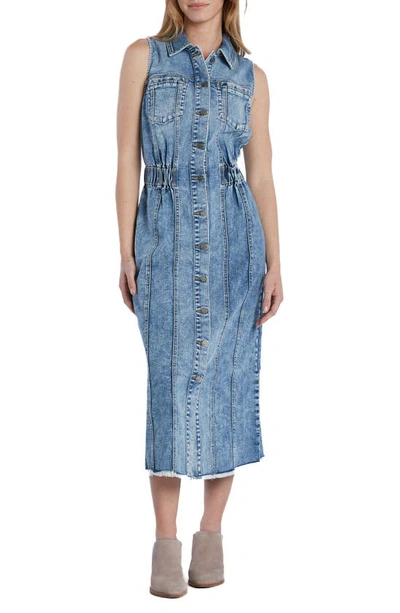 Shop Wash Lab Denim Alice Sleeveless Denim Shirtdress In Mountain Blue