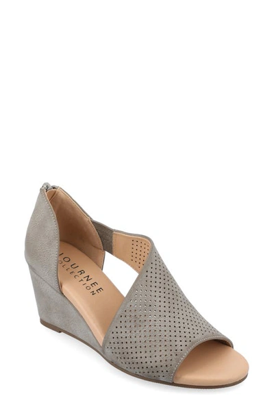 Shop Journee Collection Aretha Perforated Wedge Sandal In Grey
