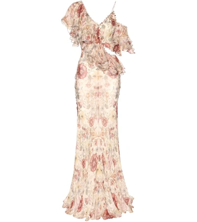 Shop Alexander Mcqueen Ruffled Floral-printed Silk Dress In Multicolor