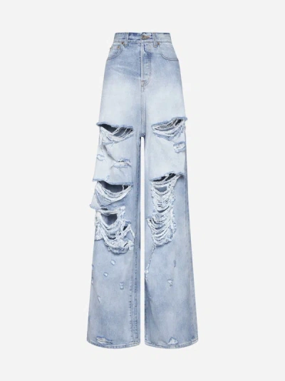 Shop Vetements Destroyed Baggy Jeans In Light Blue