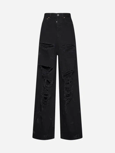 Shop Vetements Destroyed Baggy Jeans In Black