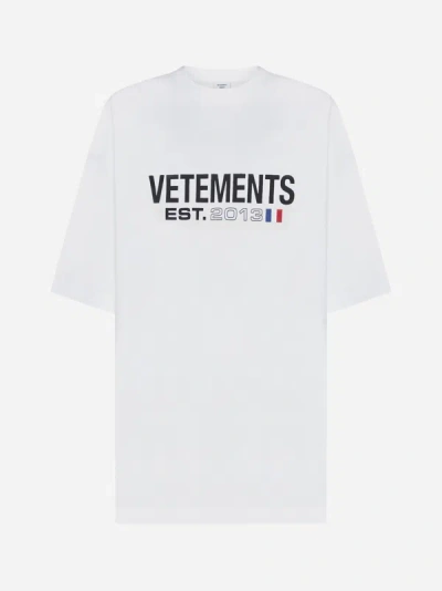 Shop Vetements Flag Logo Cotton Oversized T-shirt In White