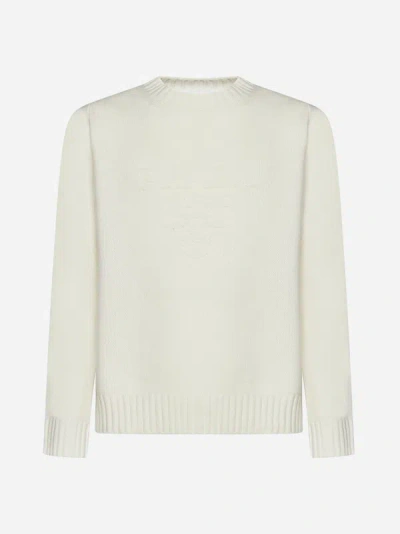 Shop Prada Logo Wool And Cashmere Sweater In Ivory
