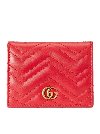 Shop Gucci Gg Marmont Card Holder In Matelassé Leather In Brown