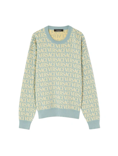 Shop Versace Knit Sweater  All Over In Blue