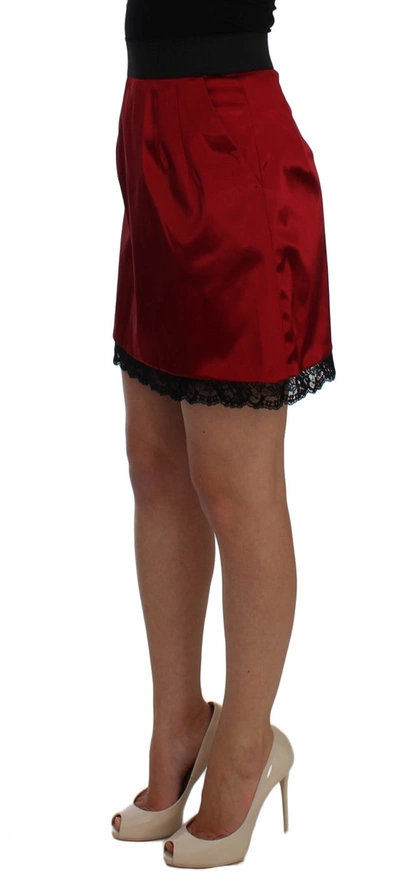 Shop Dolce & Gabbana Elegant Red Lace High-waist Women's Skirt