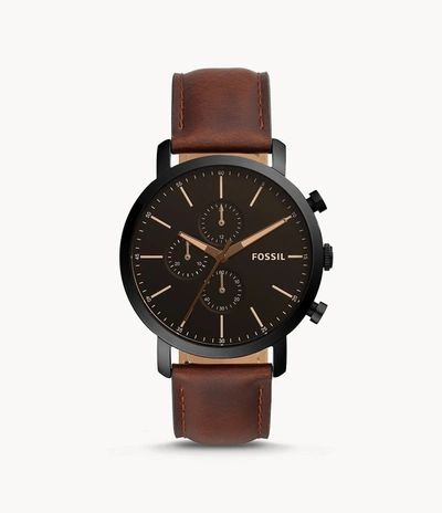 Shop Fossil Men's Luther Chronograph, Black-tone Stainless Steel Watch In Brown