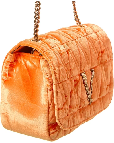 Shop Versace Virtus Quilted Velvet Shoulder Bag In Orange