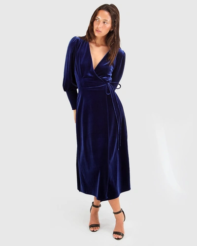 Shop Belle & Bloom Current Mood Velvet Wrap Dress In Blue