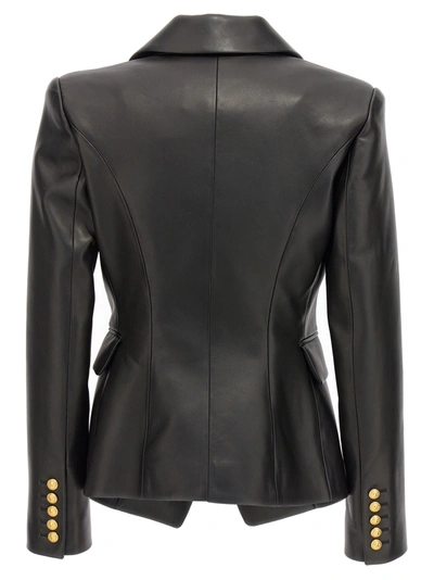 Shop Balmain Double-breasted Leather Blazer Jackets Black