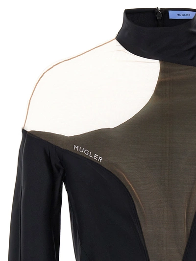 Shop Mugler Sheer Tulle Bodysuit Underwear, Body Black
