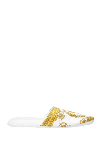 Shop Versace Slippers And Clogs Fabric White Gold