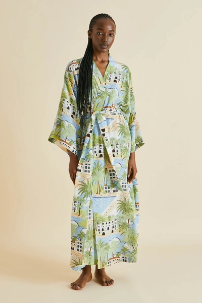 Queenie Pablo Green Palm Silk Cr pe De Chine Robe