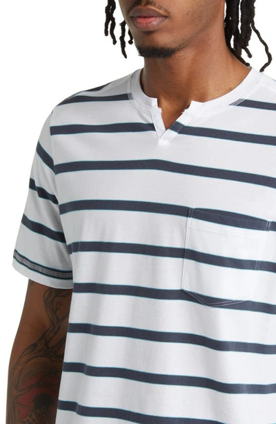 Good Man Brand Stripe Victory V-notch Premium Jersey T-shirt In White/ India Ink/ Porcelain