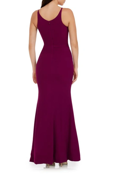 Dress The Population Iris Slit Crepe Gown In Dark Magenta