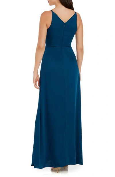 Dress The Population Iris Plunging Crepe Gown In Peacock Blue