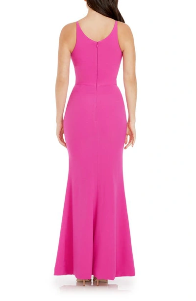 Shop Dress The Population Iris Slit Crepe Gown In Bright Fuchsia