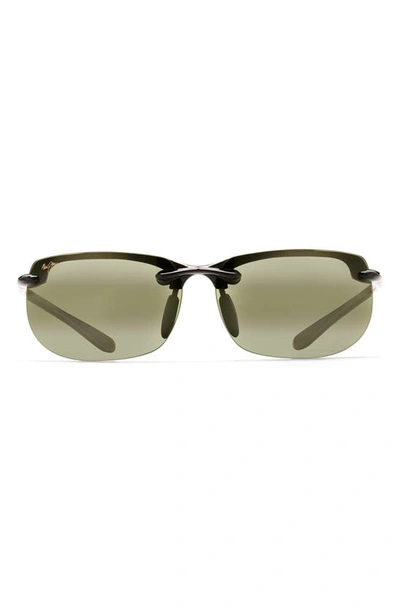 Shop Maui Jim Banyans 70mm Polarized Rectangle Sunglasses In Gloss Black / Ht Lens