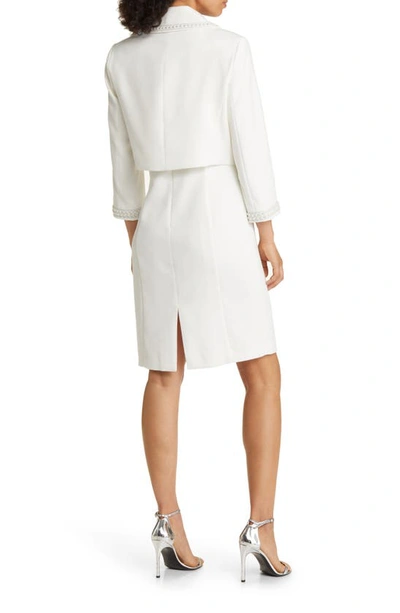 Tahari Asl Beaded Dress Suit In Ivory