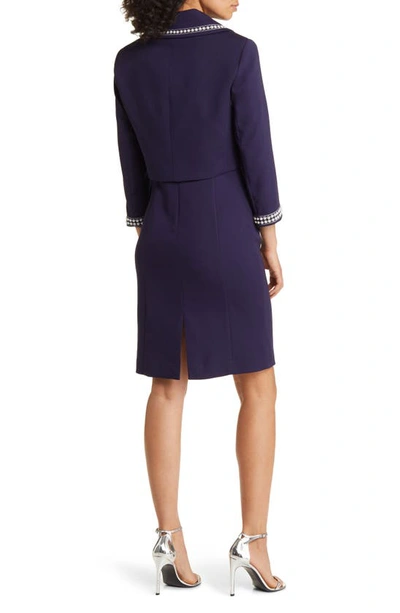 Tahari Asl Beaded Dress Suit In Midnight Navy