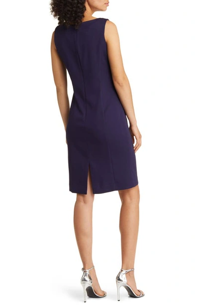Tahari Asl Beaded Dress Suit In Midnight Navy
