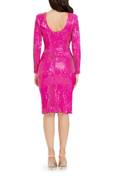 Shop Dress The Population Natalie Sequin Long Sleeve Dress In Hot Pink