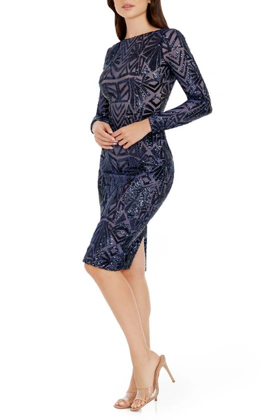 Shop Dress The Population Emery Long Sleeve Sequin Cocktail Dress In Navy