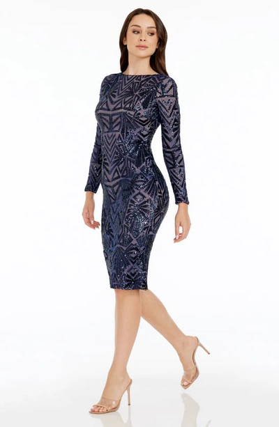Shop Dress The Population Emery Long Sleeve Sequin Cocktail Dress In Navy