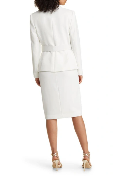 Tahari Asl Nested Belted Jacket And Skirt In Ivory
