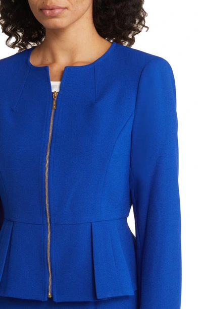 Tahari Asl Zipper Jacket Skirt Suit In Cobalt