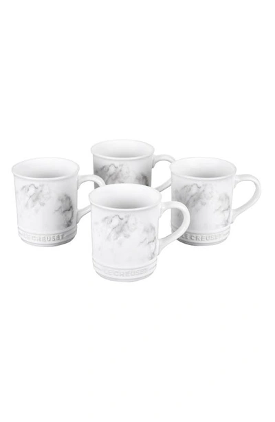 Shop Le Creuset Set Of Four 14-ounce Stoneware Mugs In White Marble
