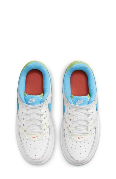 Shop Nike Kids' Air Force 1 Lv8 Sneaker In White/ Baltic Blue/ Green