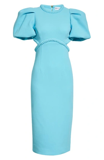 Shop Rebecca Vallance Michelle Puff Sleeve Cutout Waist Midi Dress In Blue
