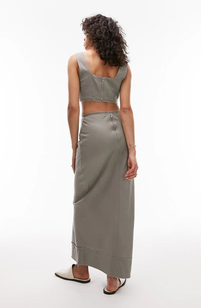Topshop Cotton & Linen Maxi Skirt In Khaki