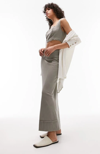 Topshop Cotton & Linen Maxi Skirt In Khaki