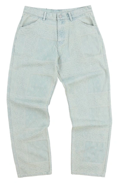 Shop Pleasures Merit Denim Jacquard Straight Leg Jeans In Light Blue