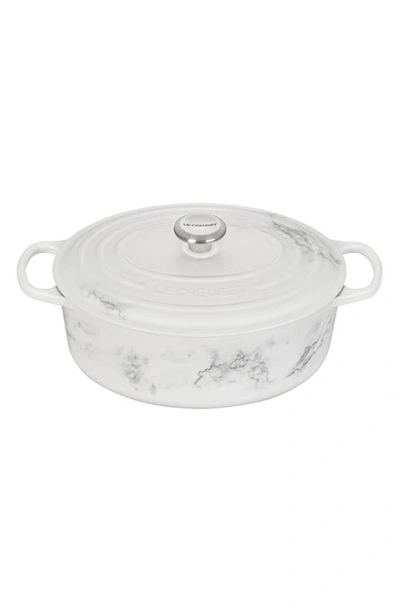 Shop Le Creuset Signature 6.75-quart Oval Enamel Cast Iron French/dutch Oven With Lid In White Marble