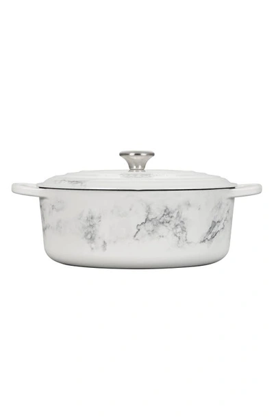 Shop Le Creuset Signature 6.75-quart Oval Enamel Cast Iron French/dutch Oven With Lid In White Marble