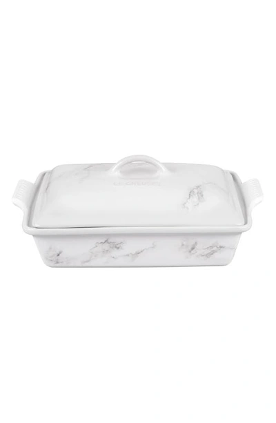 Shop Le Creuset 4-quart Rectangular Stoneware Casserole With Lid In White Marble