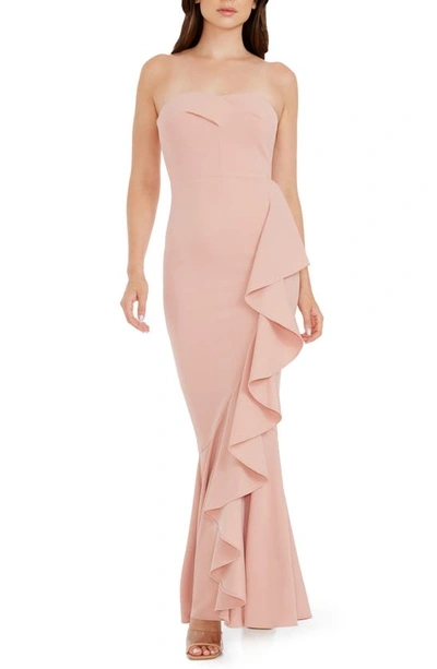 Shop Dress The Population Paris Ruffle Strapless Mermaid Gown In Blush