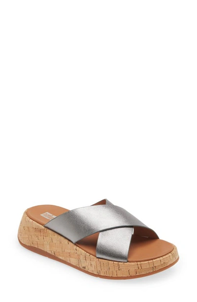 Shop Fitflop F-mode Metallic Slide Sandal In Classic Pewter Mix