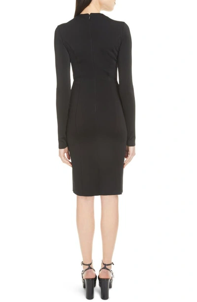 Shop Givenchy Crystal Keyhole Long Sleeve Crepe Sheath Dress In Black
