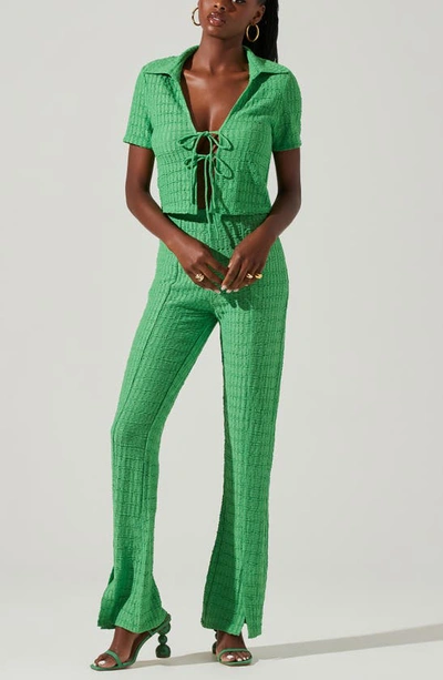 Shop Astr Zoey Textured Slit Hem Knit Pants In Green