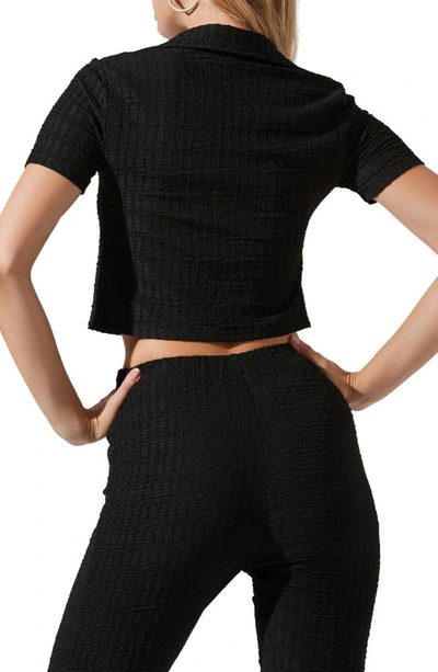 Shop Astr Zoey Textured Tie Front Crop Top In Black