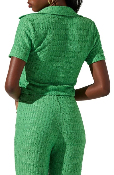 Astr Zoey Textured Tie Front Crop Top In Green