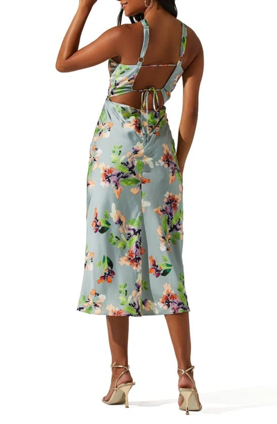 Astr Sandrine Halter Midi Dress In Sage Orange Floral In Sage Orange Floral