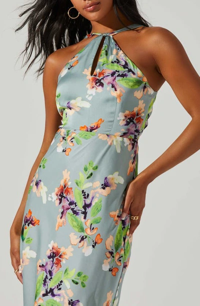 Astr Sandrine Halter Midi Dress In Sage Orange Floral In Sage Orange Floral